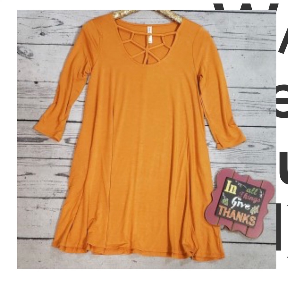 Cage Neck Line Tunic W/Pockets-Desert Mustard